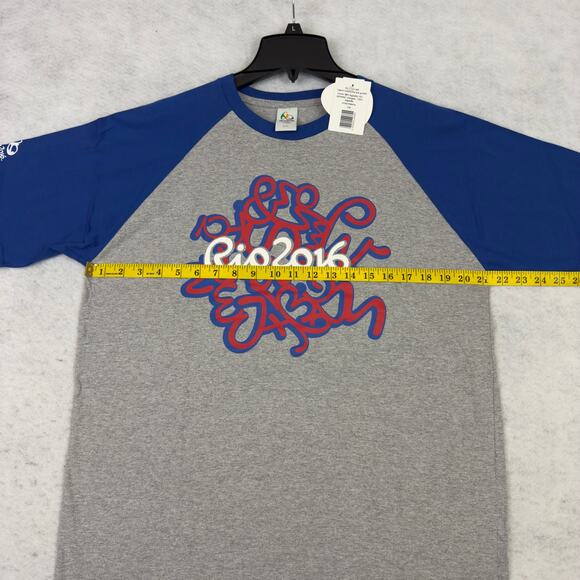 Rio 2016 Olympic T-Shirt NWT Raglan Gray Blue Size L Official Event Tee - Picture 4 of 11